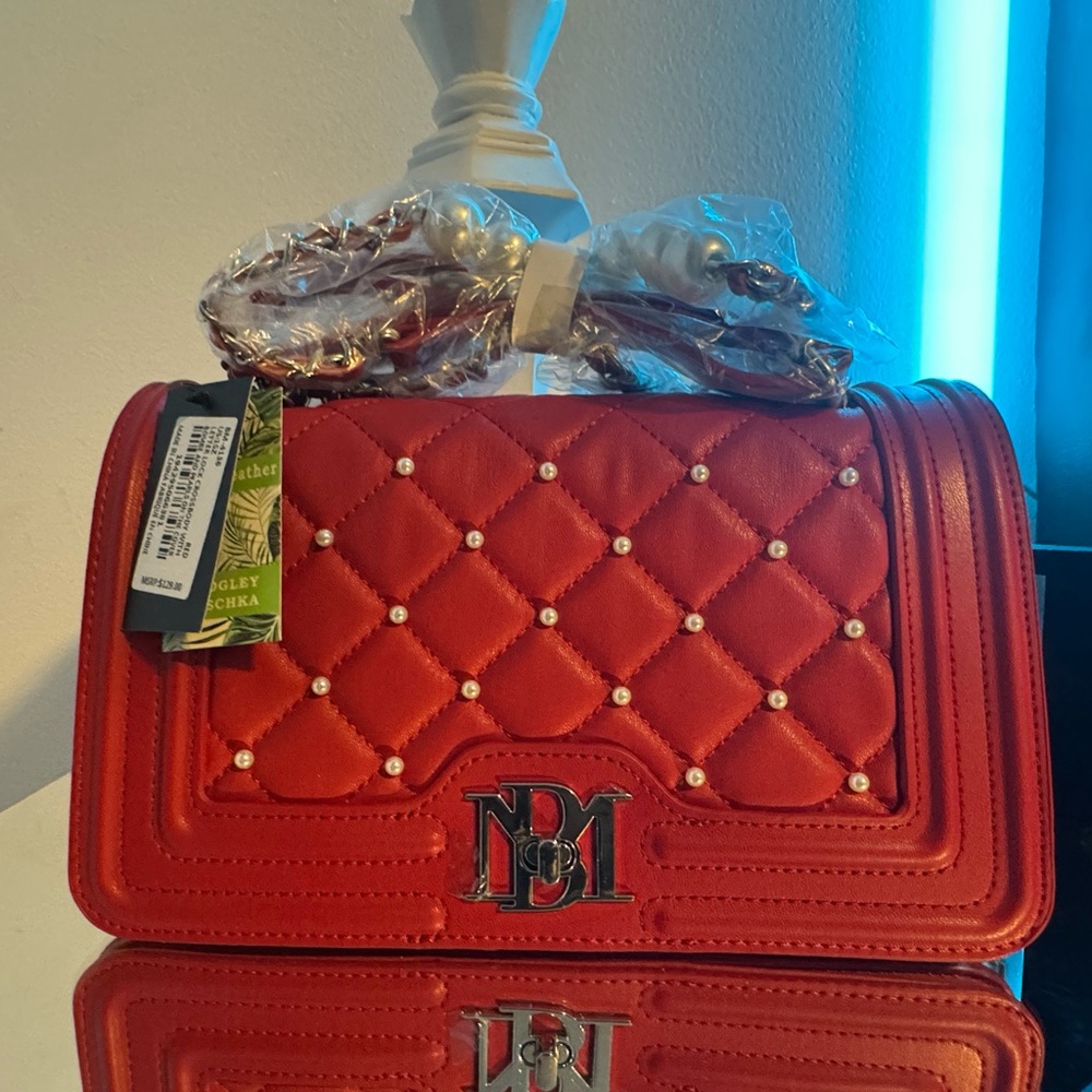 Badgley Mischka Red Quilted Crossbody Bag